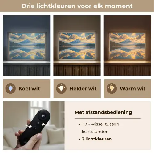 Berg - Rivier - Zonsondergang Light Box met batterij (Wandlamp) middel -USP_lichtkleurNL