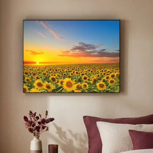 Bloemen - Zonnebloem - Zonsondergang - Nacht - Oranje Textielframe zwart klein -sfeer1
