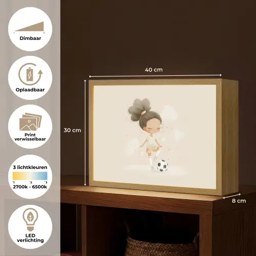 Meisje - Voetbal - Beige Light Box met batterij (Wandlamp kind) middel -USP_websiteoverzichtNL