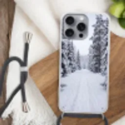 Bos - Winter - Sneeuw - Pad - Natuur Hoesje iPhone 16 Pro Max met koord klein -sfeer4