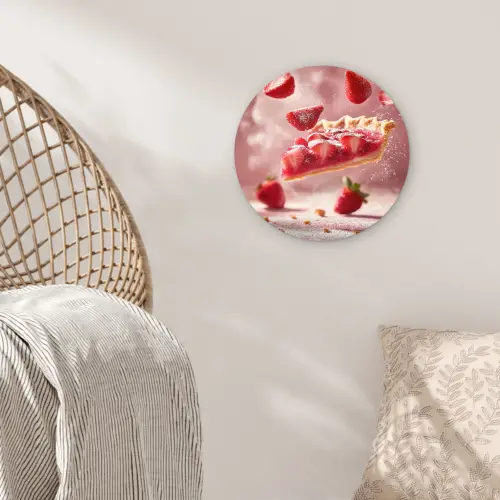 Aardbei - Taart- Eten - Roze Wandcirkel plexiglas klein -sfeer5