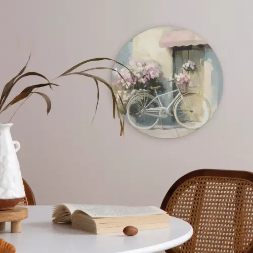 Fiets - Pastelkleuren - Bloemen Akoestische PET Vilt - Rond klein -sfeer3