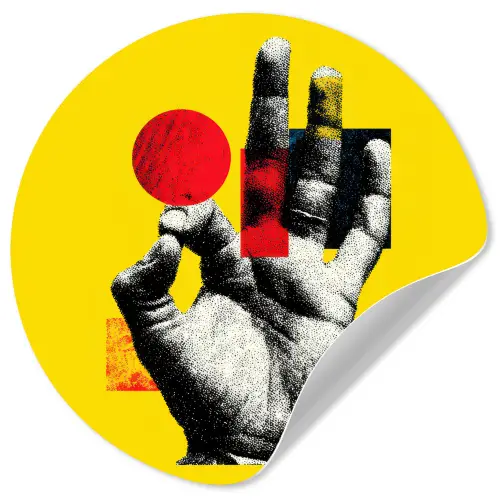 Hand - Rode cirkel - Geel Wandcirkel behangsticker klein -3d