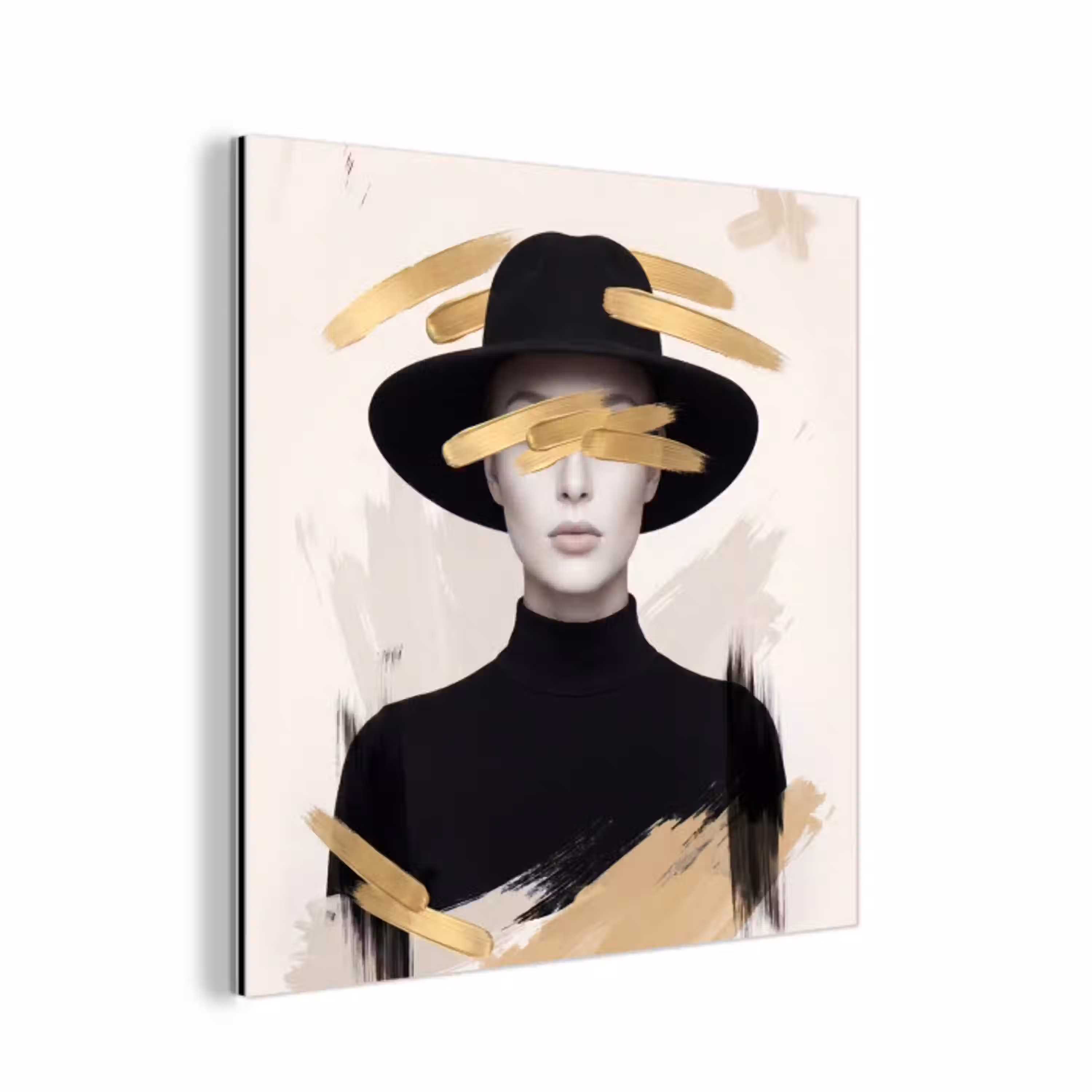 Vrouw - Portret - Modern - Goud - Kunst aluminium wit klein -3d