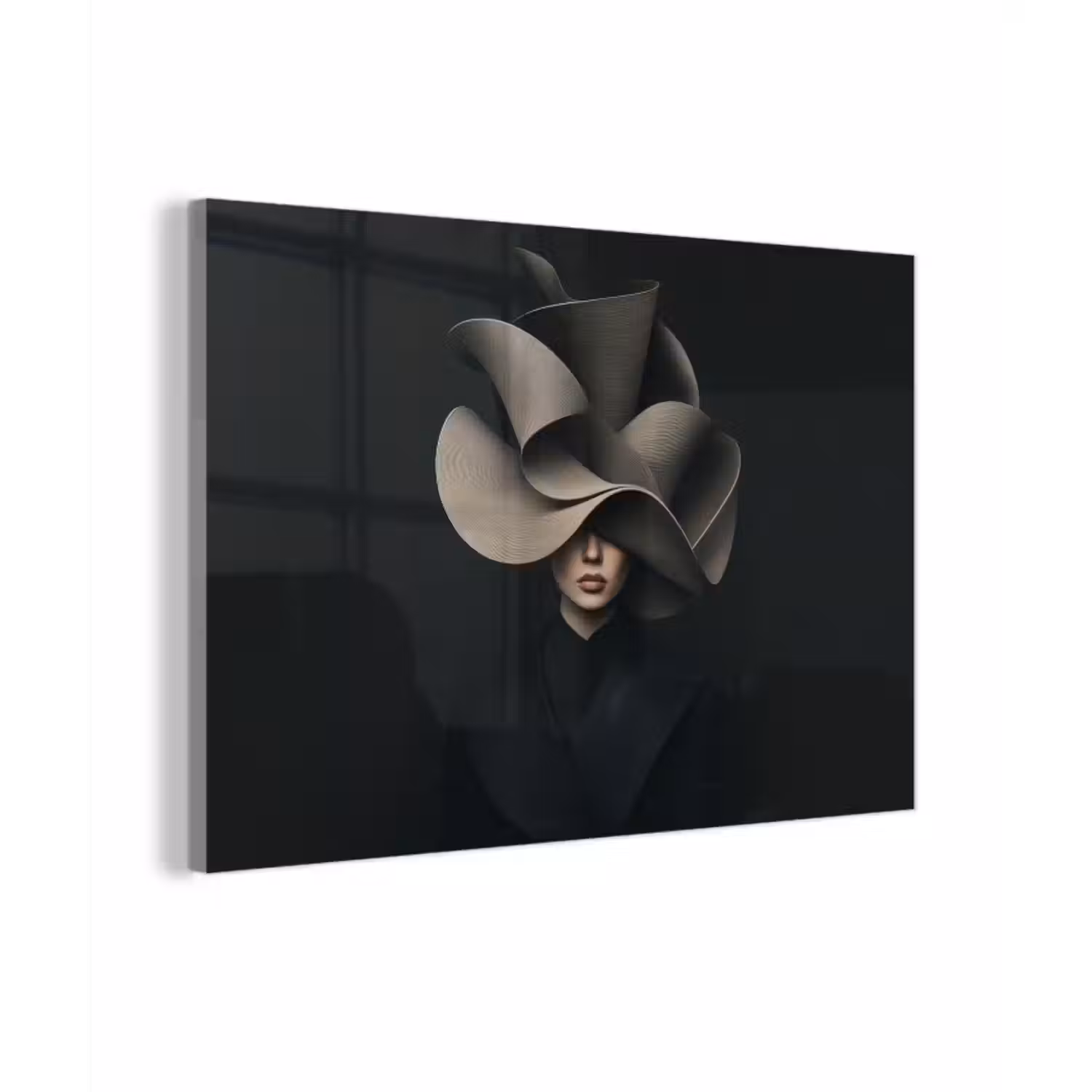 Glas schilderij - Zwarte - Hoed - Vrouw