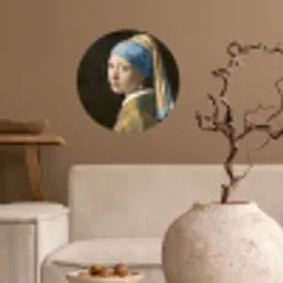 Meisje met de Parel - Schilderij van Johannes Vermeer Wandcirkel behangsticker klein -sfeer1