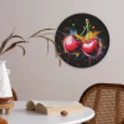Kersen - Fruit - Graffiti - Verf - Abstract - Modern - Kleurrijk Akoestische PET Vilt - Rond klein -sfeer3