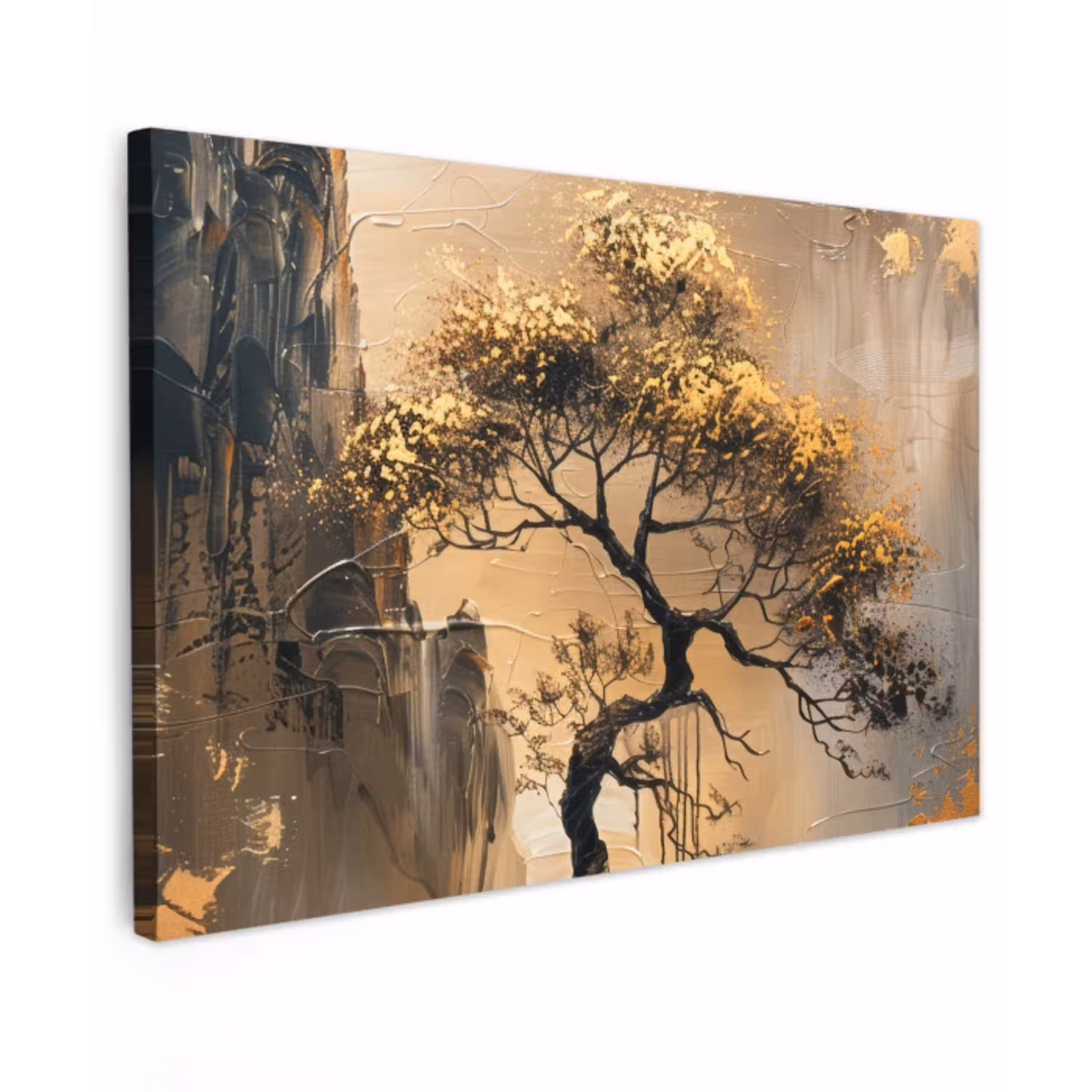 Kunst - Boom - Goud - Modern canvas 2cm klein -z3d