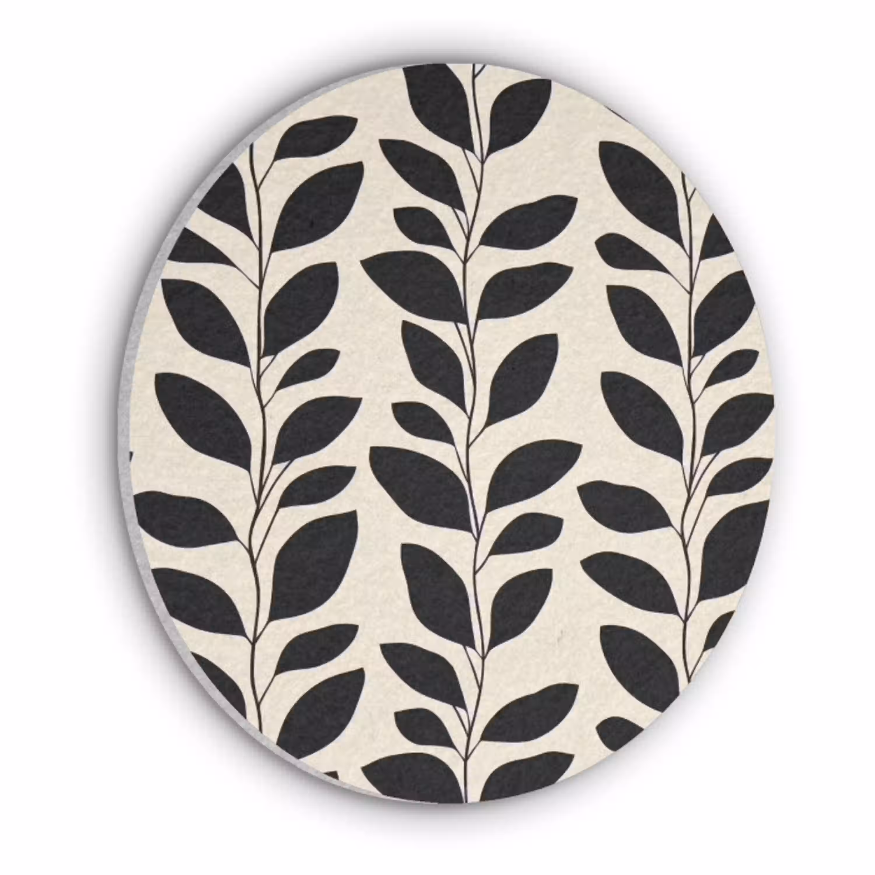 Botanisch - Dessin - Zwart - Beige Akoestische PET Vilt - Rond klein 838 -3d