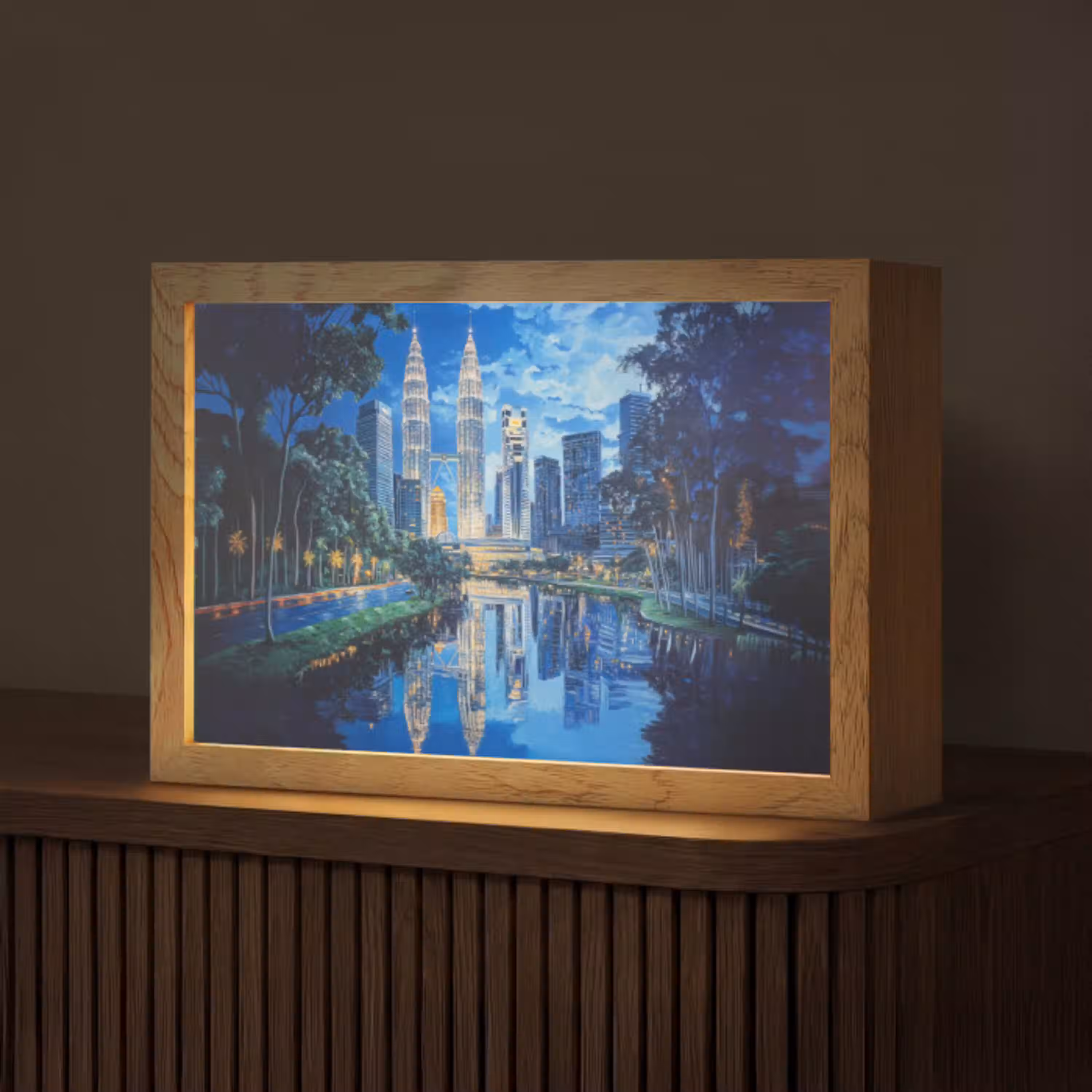 Stad Kuala Lumpur - Skyline - Wolkenkrabbers - Water Light Box met kabel (Tafellamp) klein -z3d_website