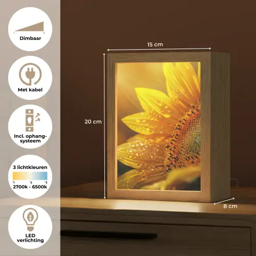 Zonnebloem - Dauwdruppels - Geel - Zonlicht Light Box met kabel (Tafellamp) klein -USP_NL