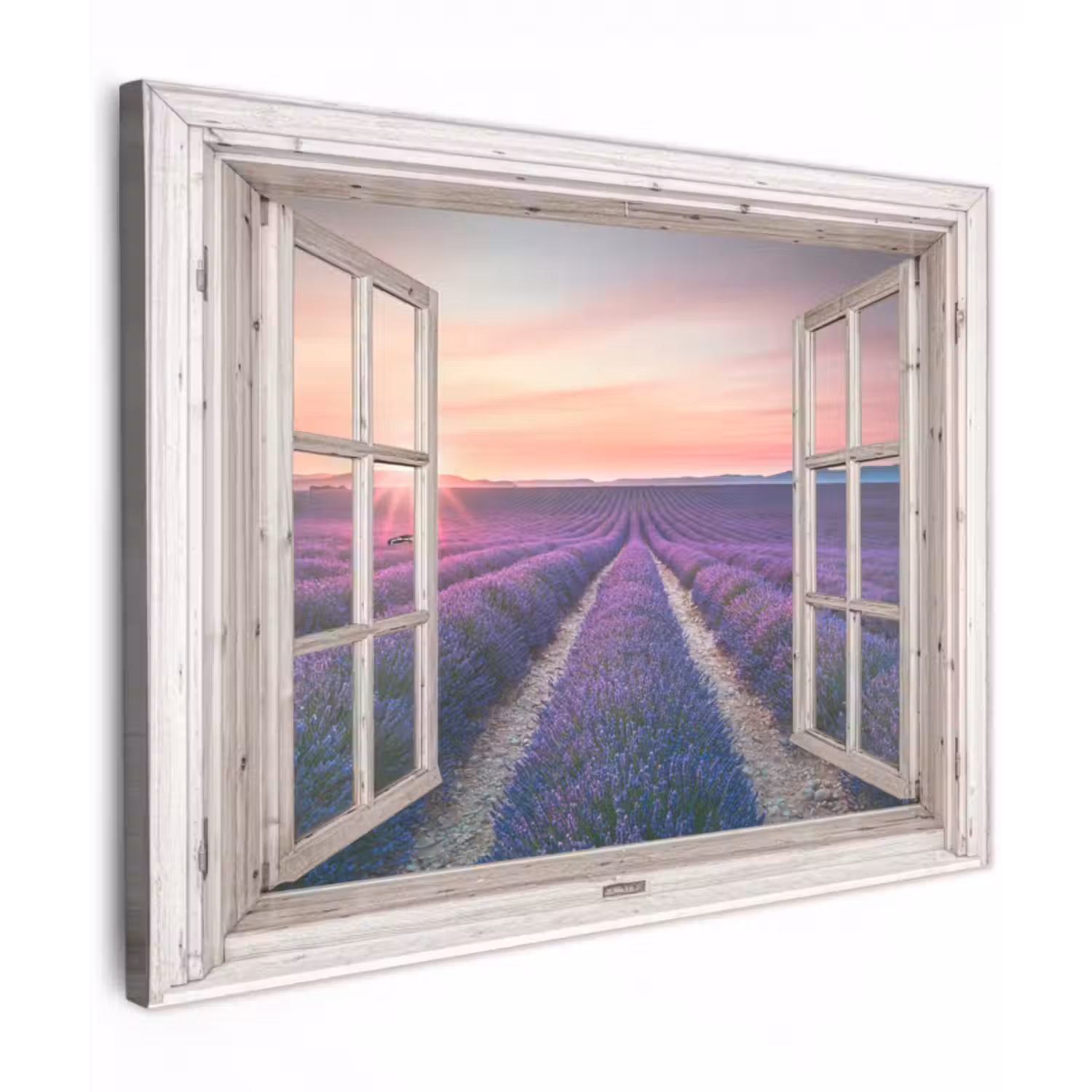 Leinwandbild - Durchsichtig - Lavendel - Blumen - Holz - Sonnenuntergang - Lila