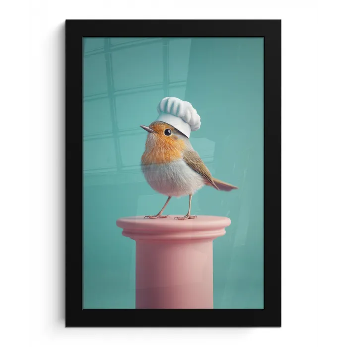 Roodborstje - Vogel - Koksmuts - Sokkel fotolijst zwart zonder passe partout klein -3d