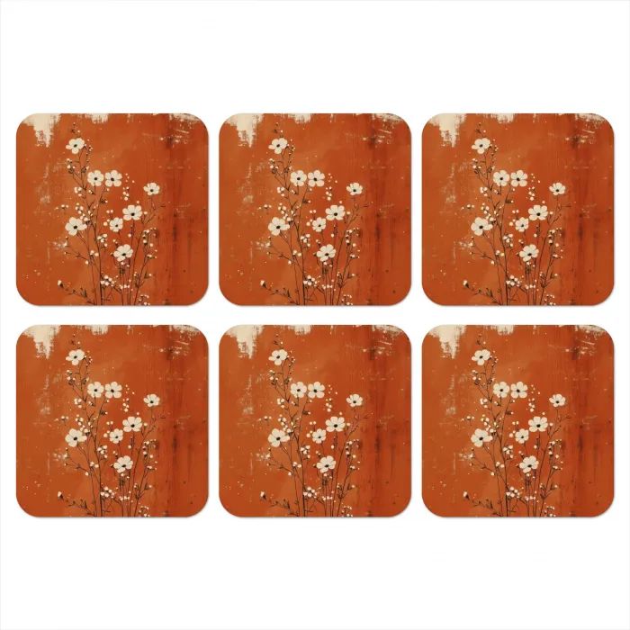 Bloemen - Wit - Subtiel - Roestkleur onderzetter kurk middel -3d