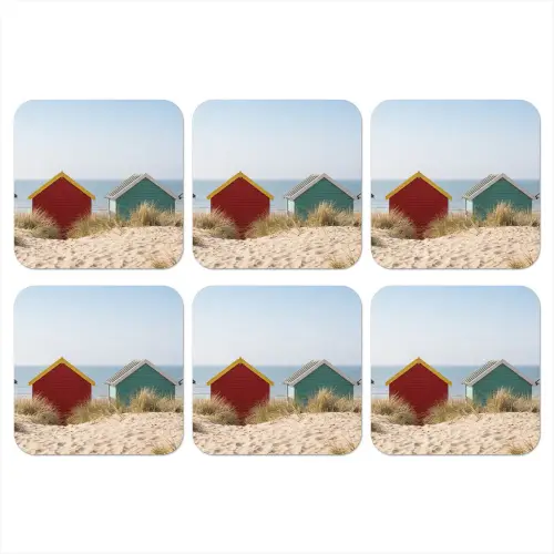Strand - Huisjes - Kleurrijk - Duinen onderzetter kurk middel -3d