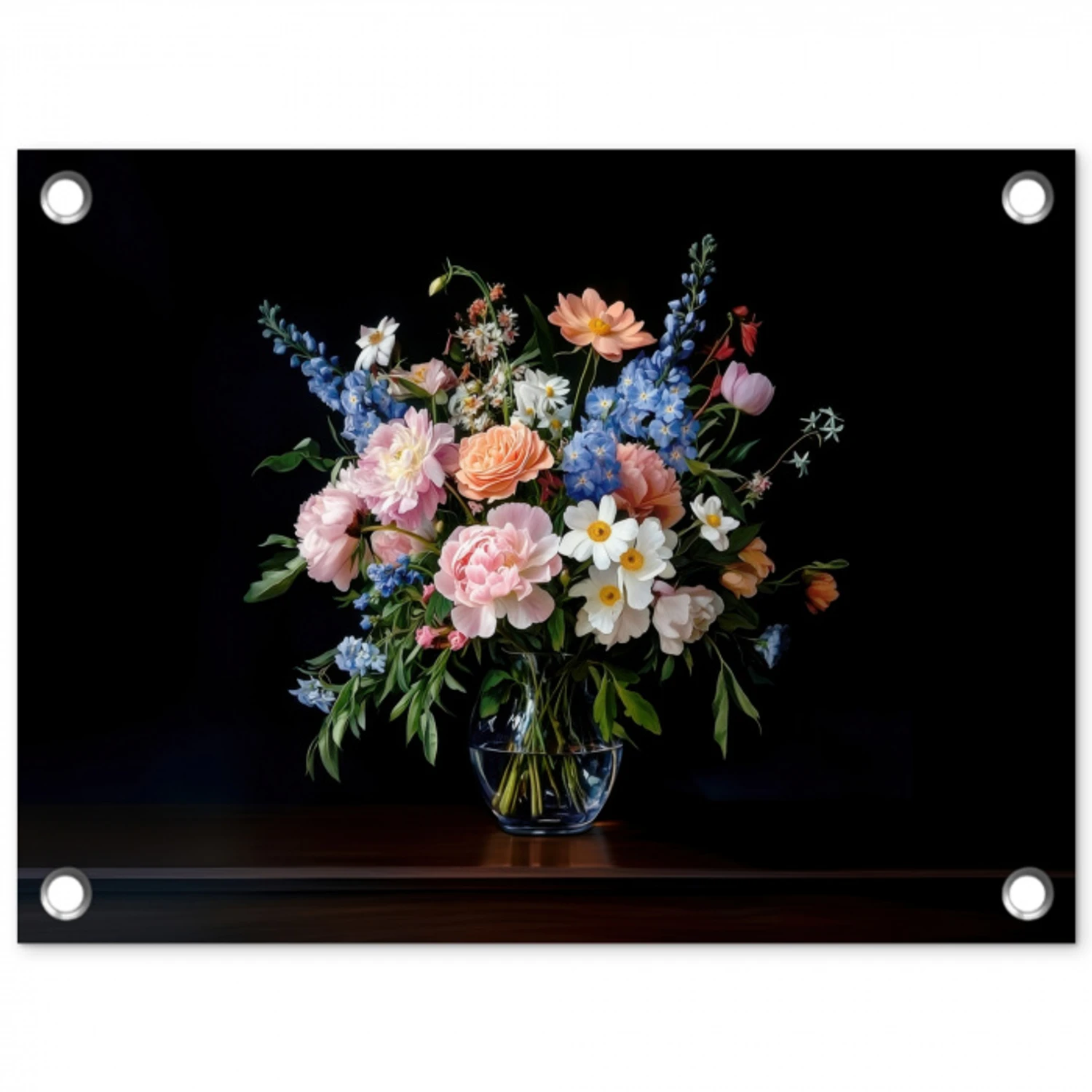 Pastel - Bloemen - Glazen - Vaas tuinposter los doek klein -3d
