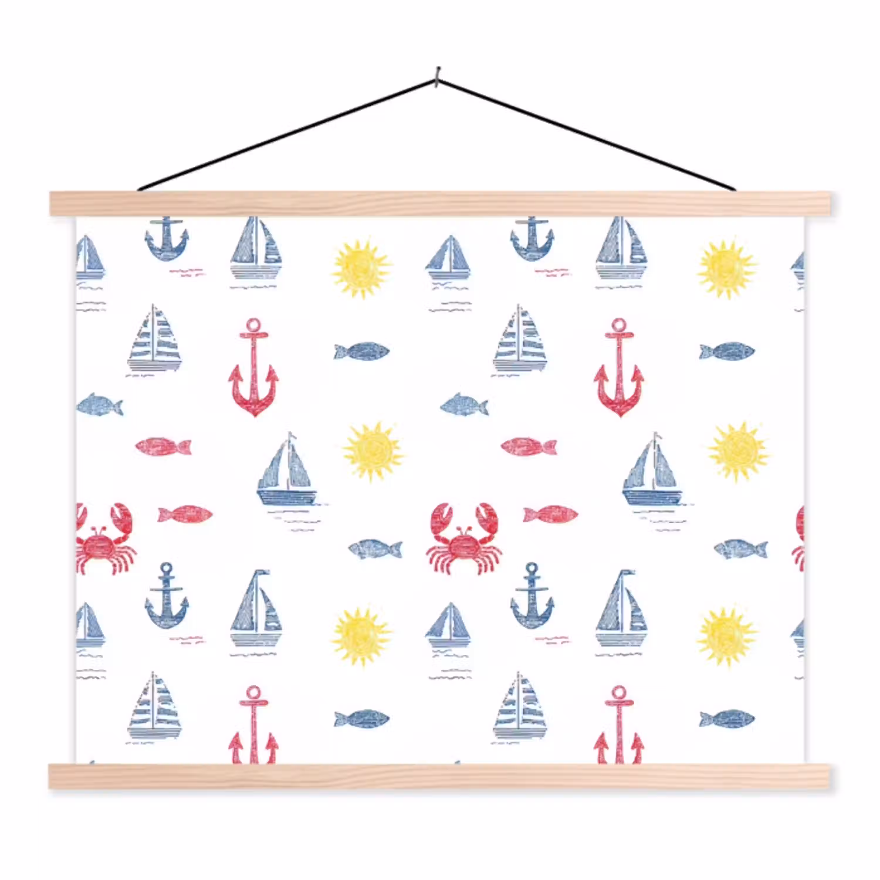 Nautisch - Illustraties - Kleurrijk textielposter latten blank klein 122 -3d
