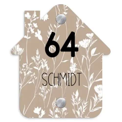 Beiges Blumenmuster - Modern Naambord Huisje klein -3d