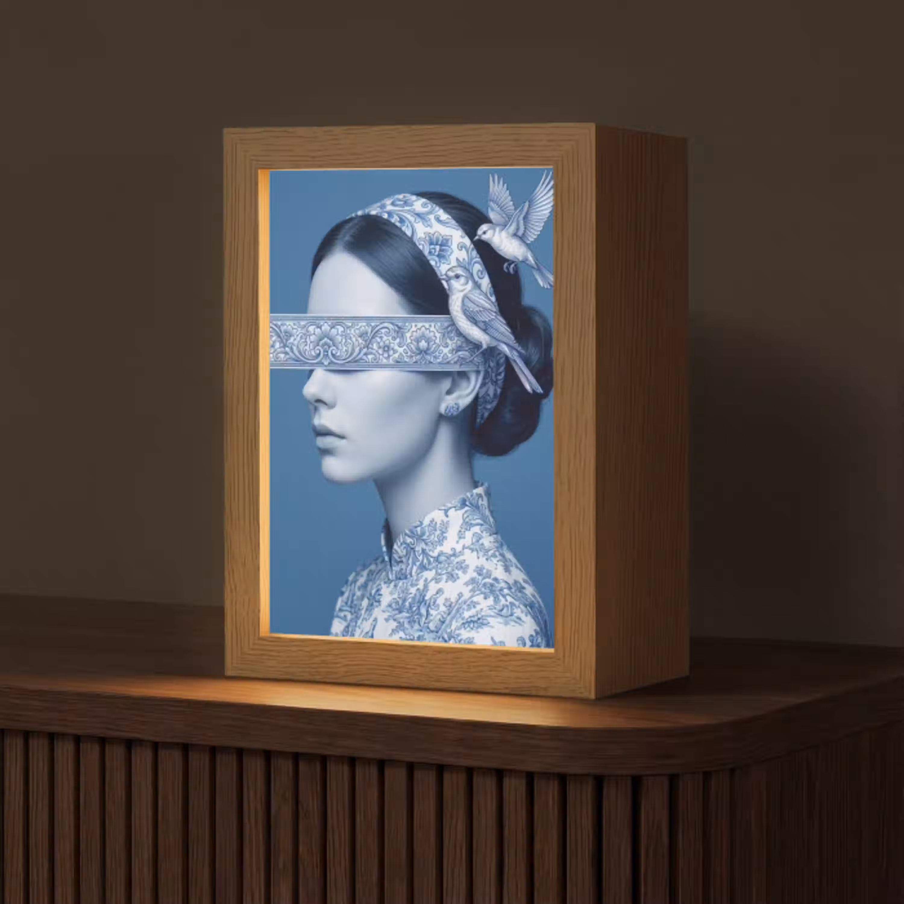 Portret - Klassiek - Wit - Blauw Light Box met kabel (Tafellamp) klein -z3d_website