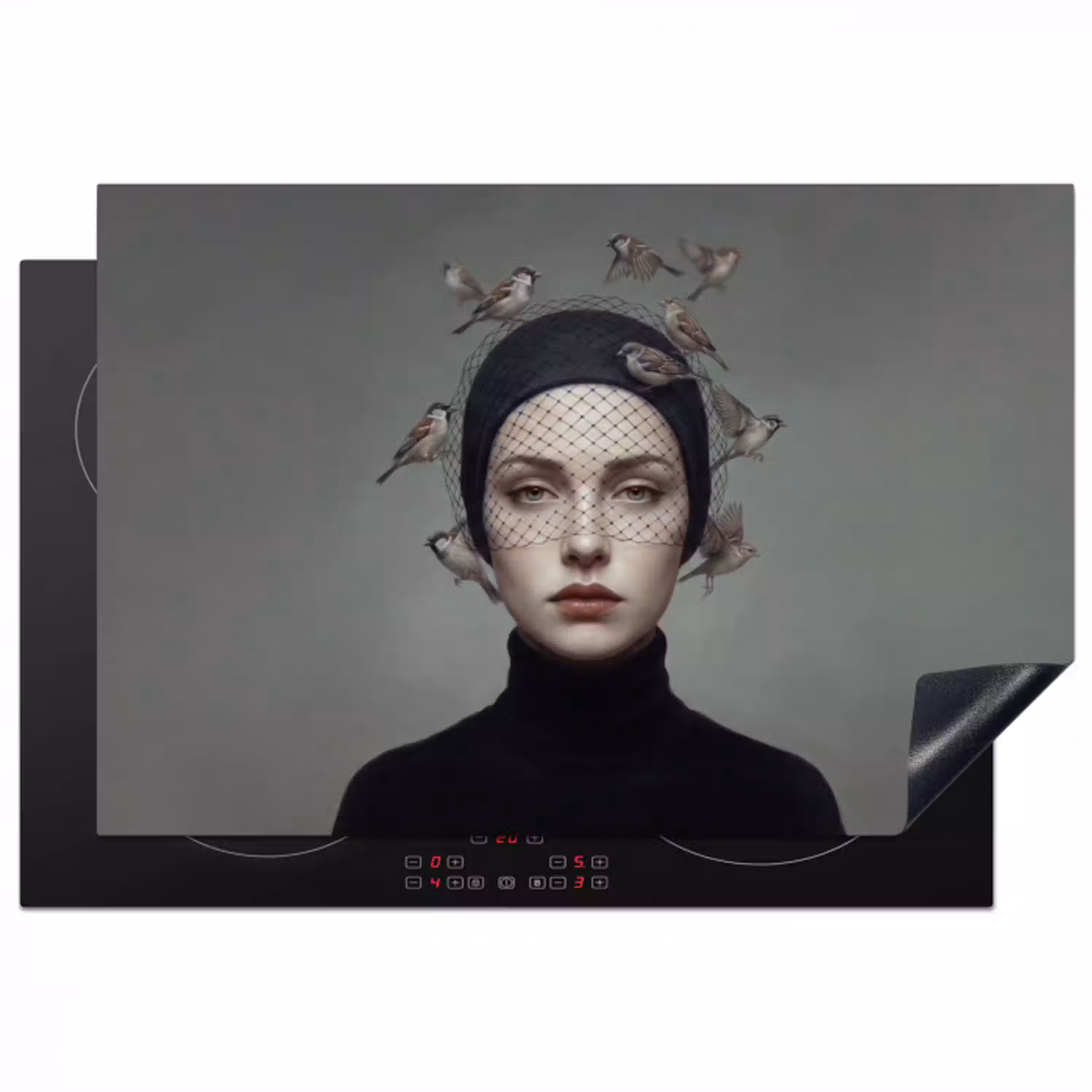 Portret - Vogels - Zwart Inductie beschermer vinyl 3mm klein -3d