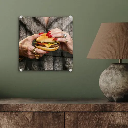 Vrouw - Hamburger - Bontjas plexiglas 5mm klein -sfeer3