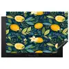 Bloemen - Bladeren - Citroenen - Blauw Inductie beschermer vinyl 3mm klein 276 -3d