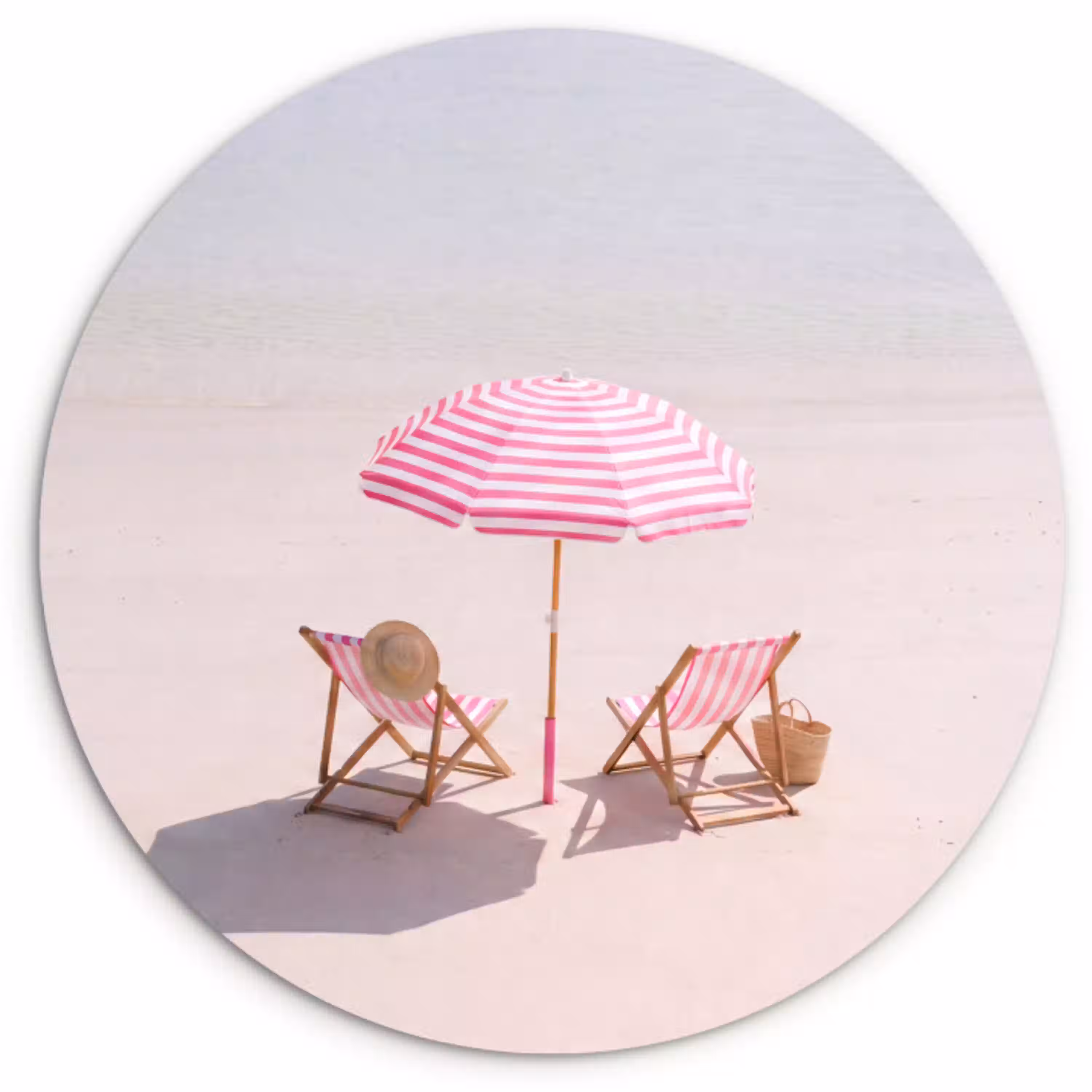 Strand - Parasol - Ligstoel - Zomer - Roze Wandcirkel kunststof plaat 5mm dik klein -3d