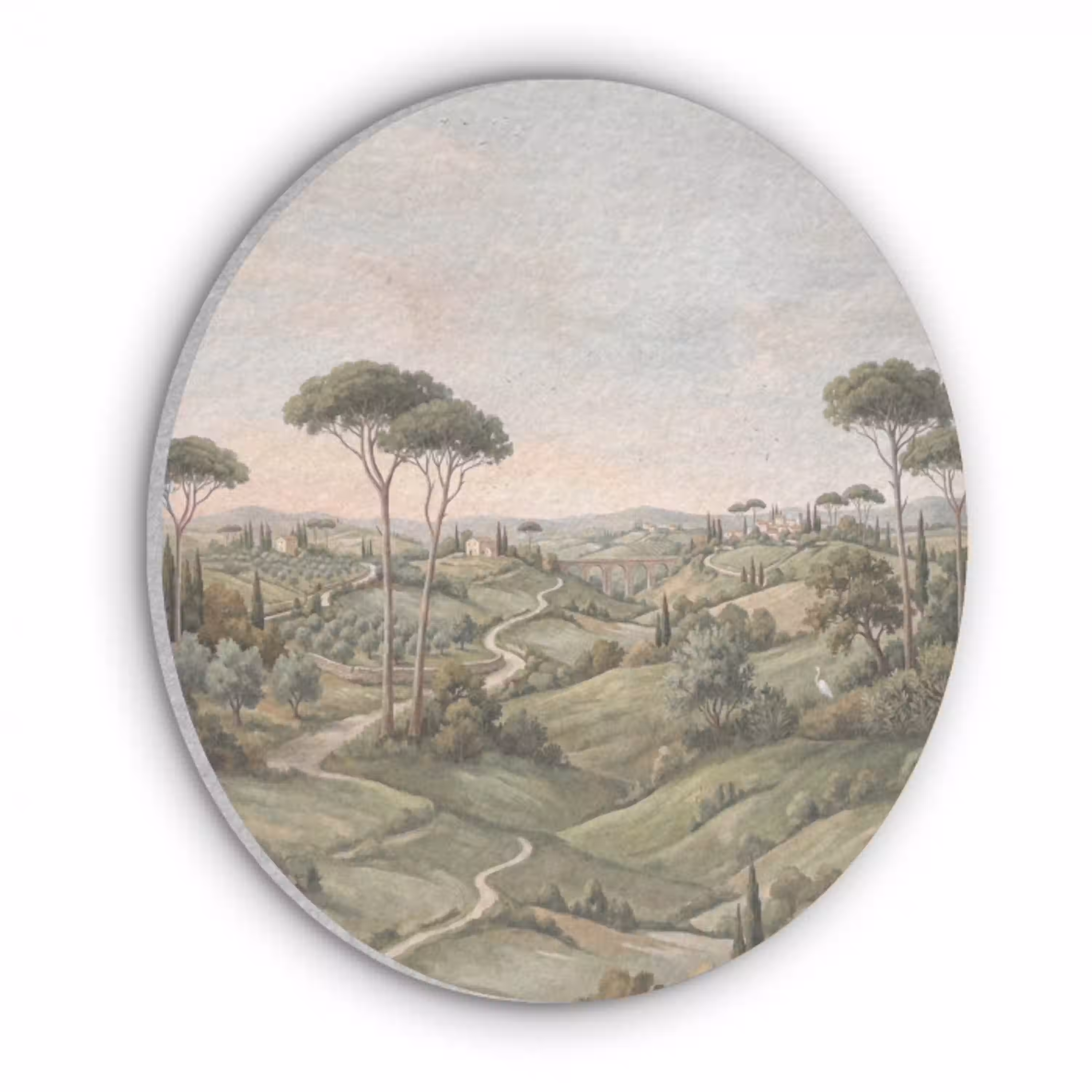 Landschap - Heuvels - Zandpad - Groen Akoestische PET Vilt - Rond klein -3d
