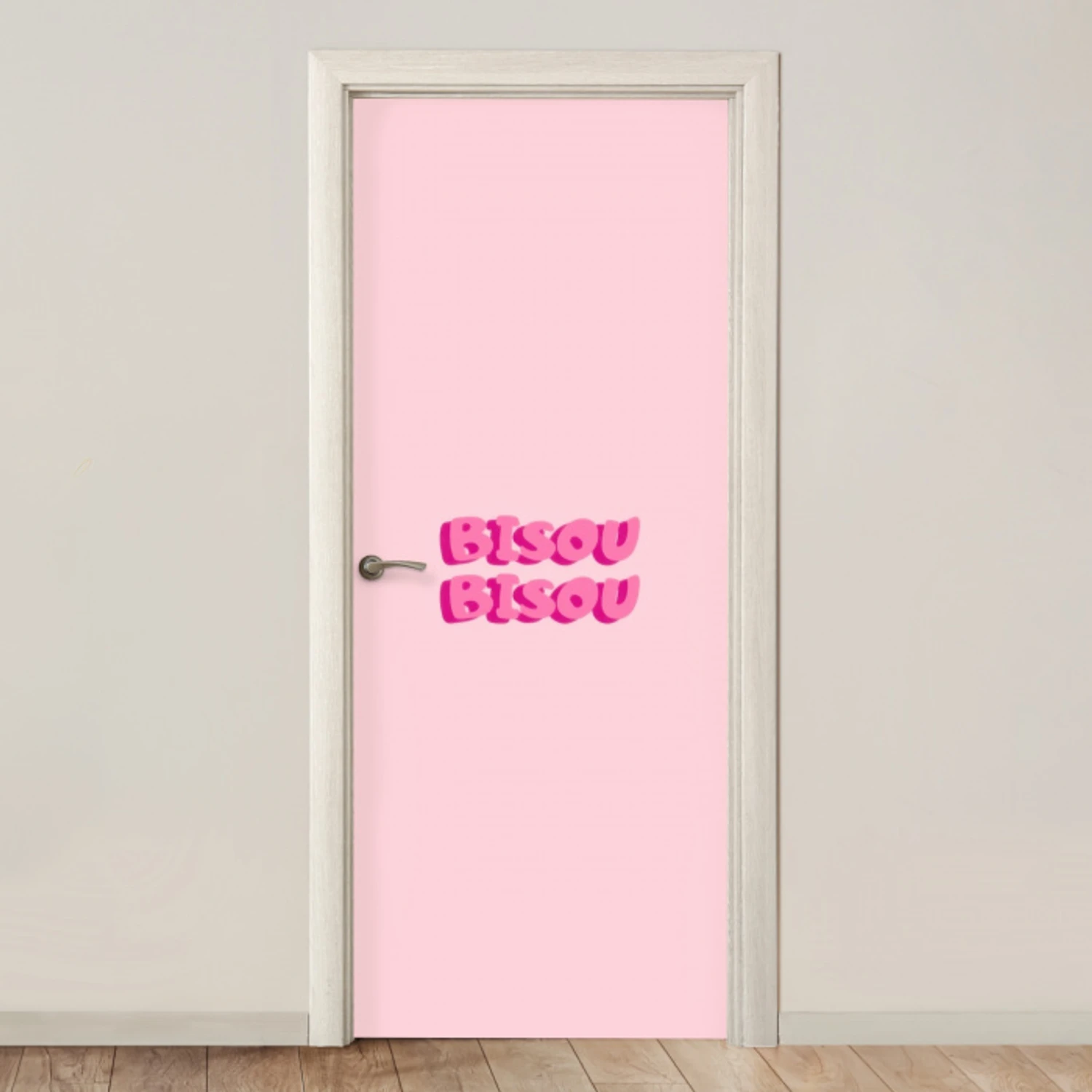 Bisou - Roze - Dikke letters deurposter klein -3d_beige