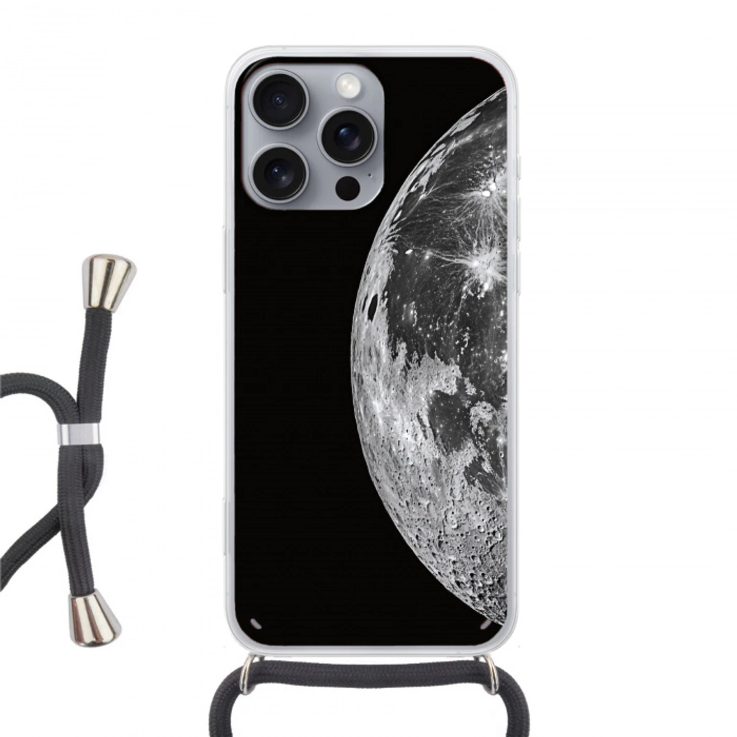 Close-up - Maan - Wit - Textuur Hoesje iPhone 16 Pro Max met koord klein -3d