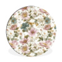 Bloemen - Patroon - Pastel Wandcirkel aluminium klein 190 -3d