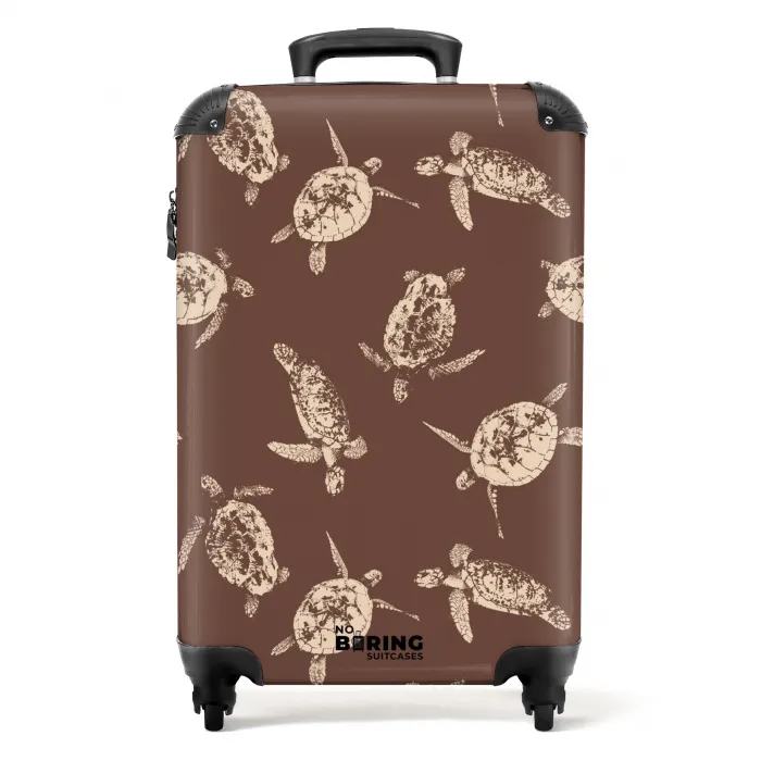 Patronen - Schildpadden op bruine achtergrond NBS - Handbagage koffer - Kinderen Unisex middel -productfoto_recht