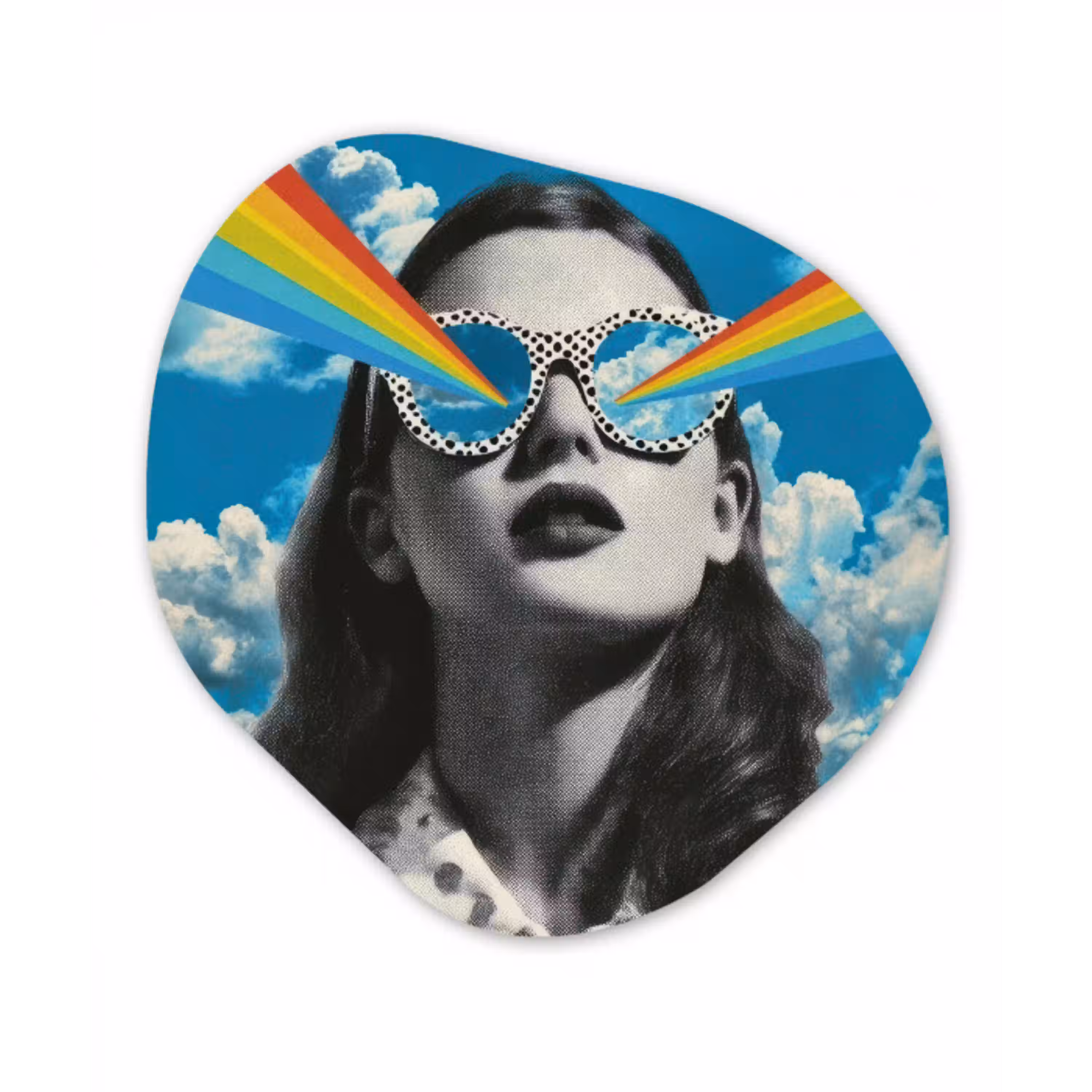 Vrouw - Bril - Regenboog - Wolken Wandcirkel Organisch Forex 3mm klein -3d