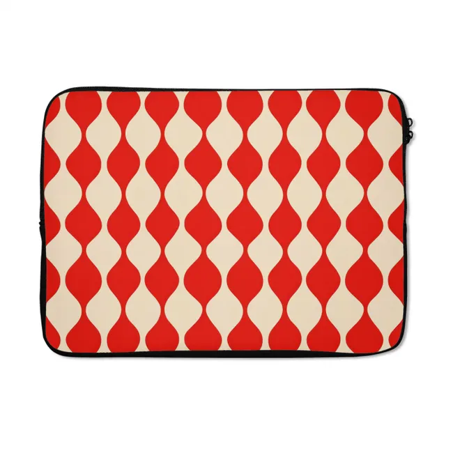 Laptophoes Golvend patroon - Retro - Rood - Beige
