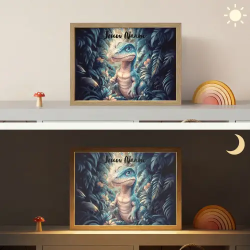 Dino - Jungle - Blauw Light Box met batterij (Wandlamp kind) middel -sfeer3_kind