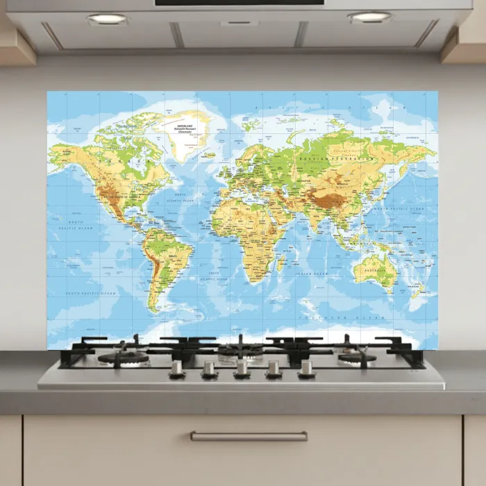 Wereldkaart - Staatkundig - Blauw - Aarde - Educatief keuken achterwand spatscherm klein -3d_website