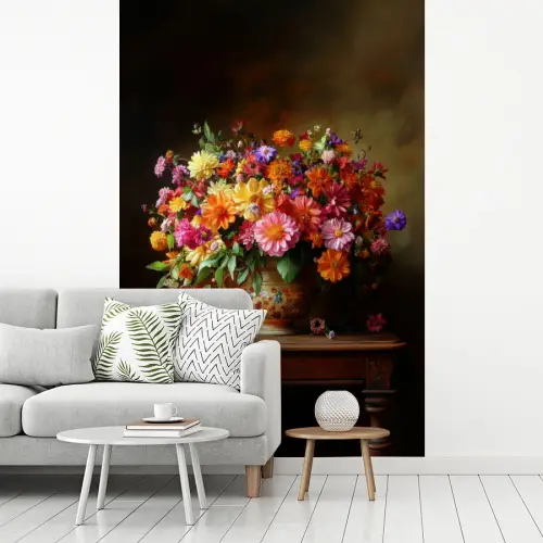 Kleuren - Boeket - Vaas - Hout fotobehang vinyl groot -woonkamer