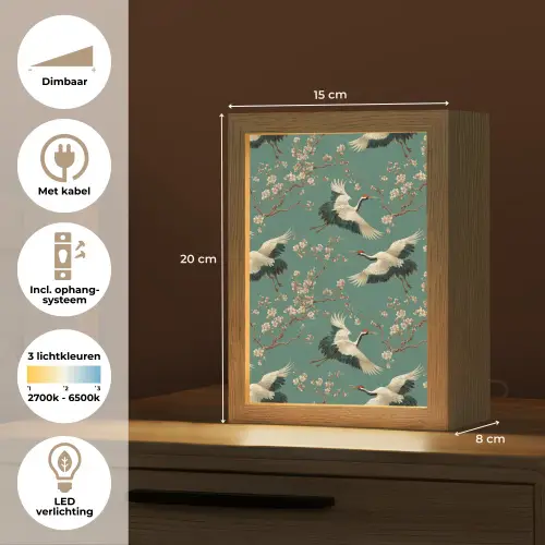 Kersenbloesem - Kraamvogels - Groen Light Box met kabel (Tafellamp) klein 925 -USP_NL