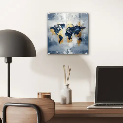 Wereldkaart - Blauw - Abstract plexiglas 5mm klein -sfeer6