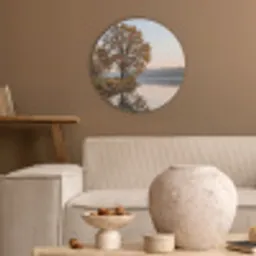 Bomen - Reflectie - Water - Zonsopgang - Serene Akoestische PET Vilt - Rond klein -sfeer1