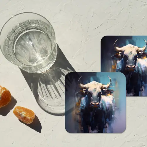 Stier - Zwart - Abstract - Horens onderzetter kurk middel -sfeer4