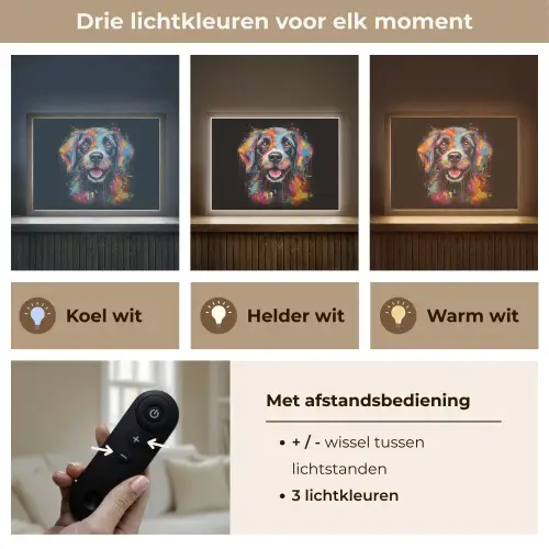 Graffiti - Hond - Zwart - Kleuren Light Box met batterij (Wandlamp) middel -USP_lichtkleurNL