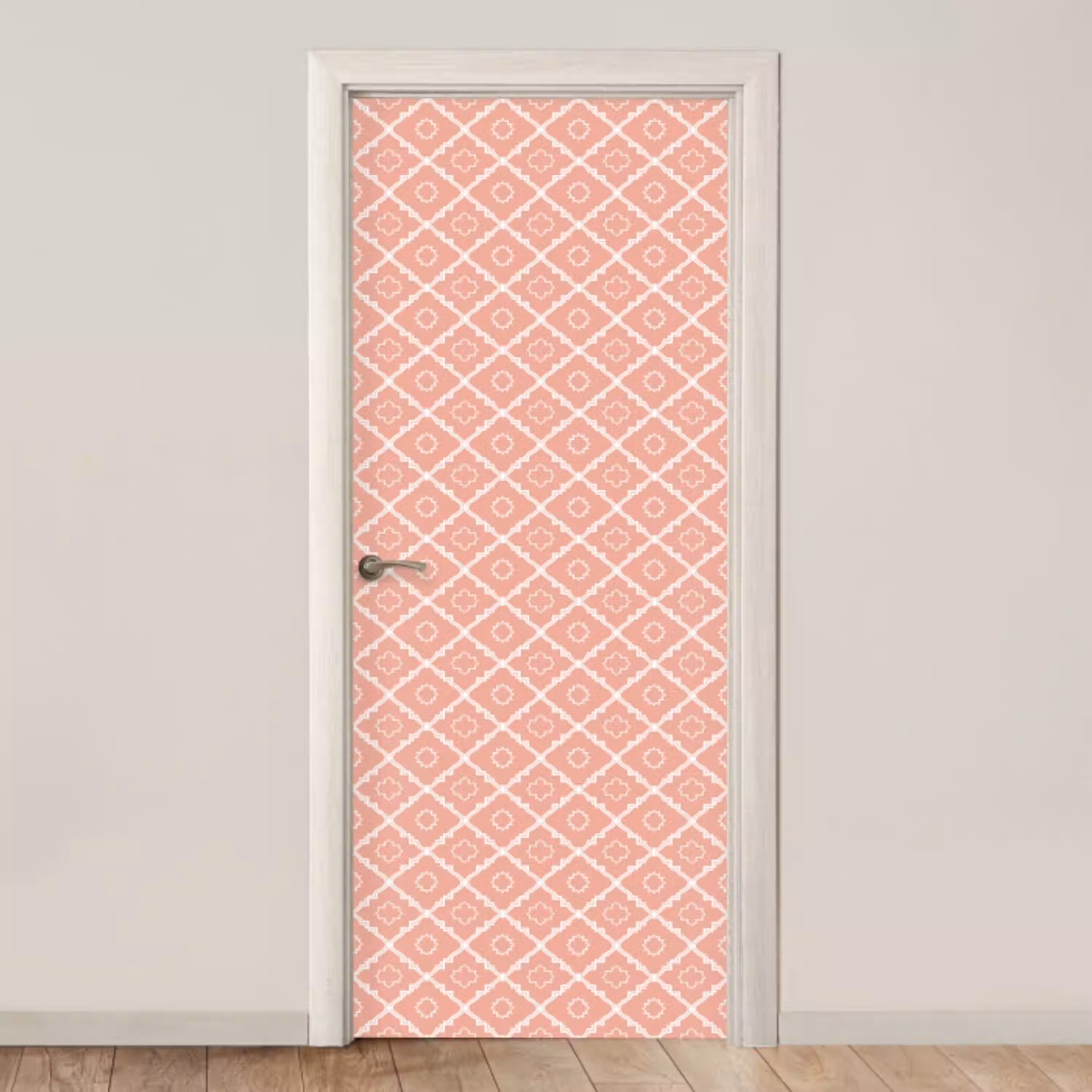 Zalmroze - Geometrisch - Elegant - Patroon deurposter klein 289 -3d_beige