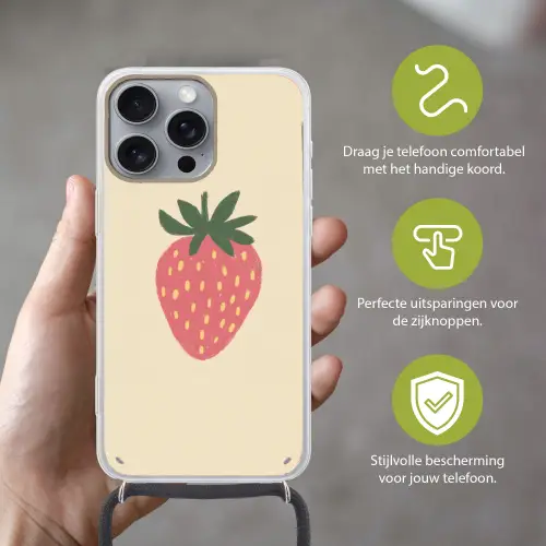 Aardbei - Minimalistisch - Rood - Fruit Hoesje iPhone 16 Pro Max met koord klein -sfeer2_NL