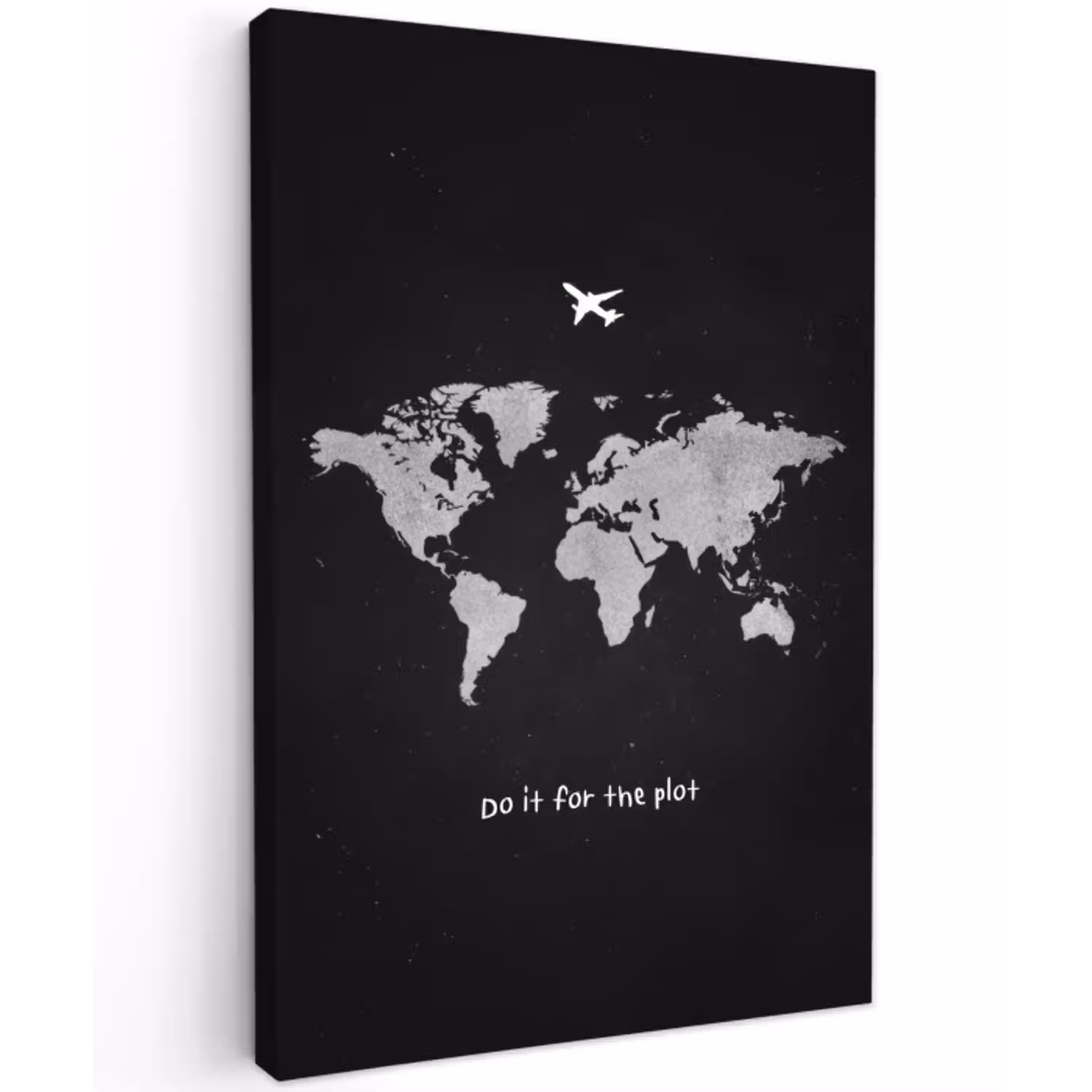 Vliegtuig - Quote - Wereldkaart Tuinposter op houten frame 2 cm dik middel -3d