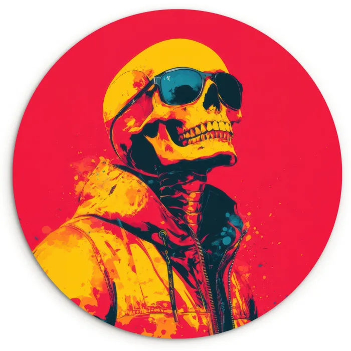 Zonnebril - Schedel - Jas - Rood Wandcirkel kunststof plaat 5mm dik klein -3d