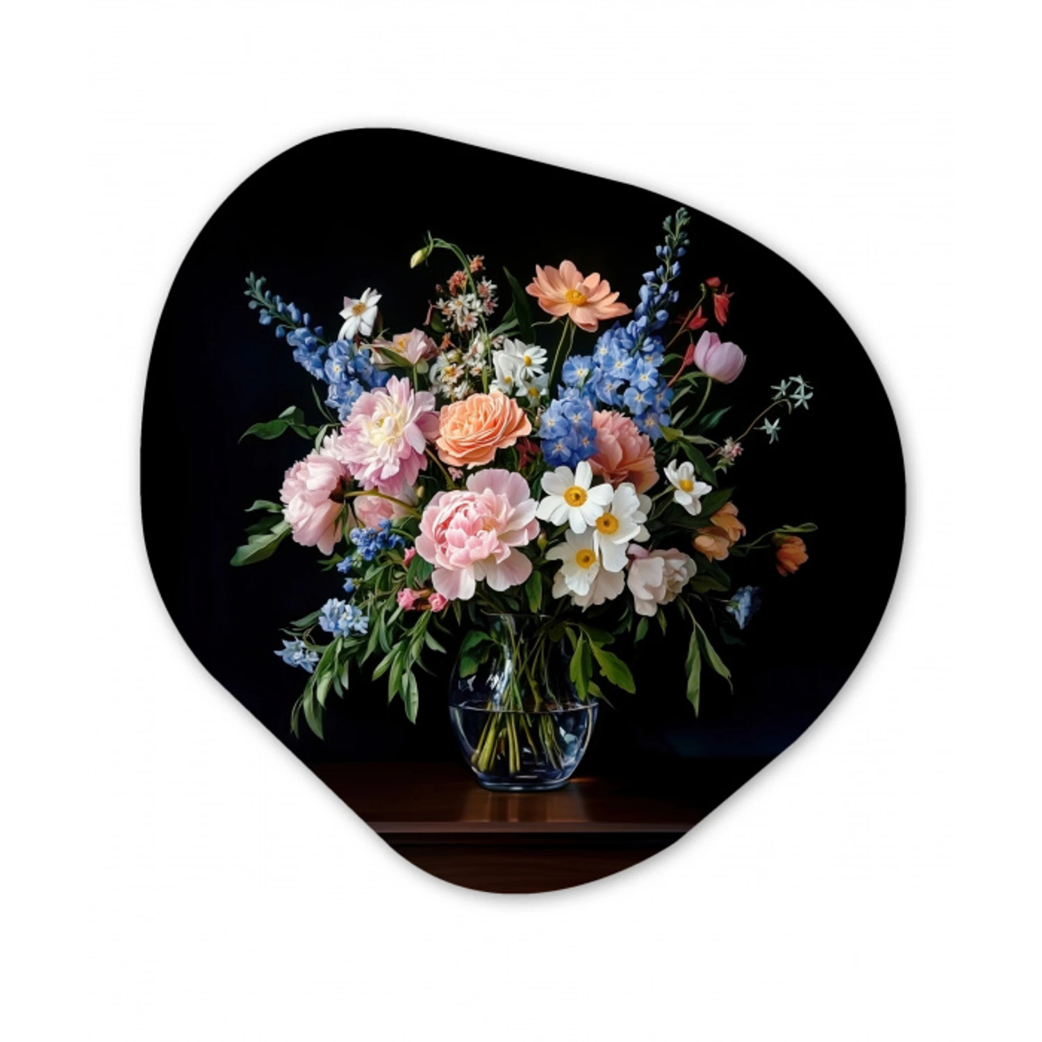 Pastel - Bloemen - Glazen - Vaas Wandcirkel Organisch Aluminium middel -3d