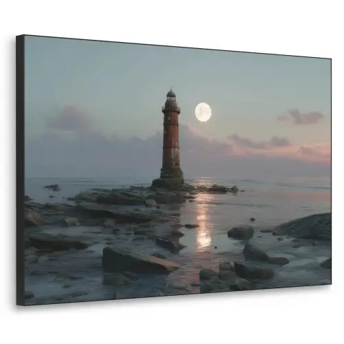 Vuurtoren - Stenen - Water - Maan Textielframe zwart klein -3d