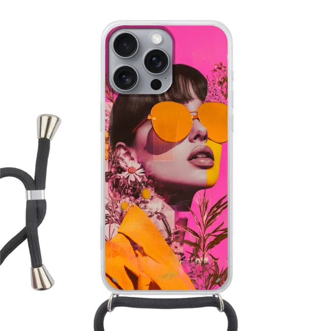 Telefoonhoesje met koord - Zonnebril - Oranje - Vrouw - Planten