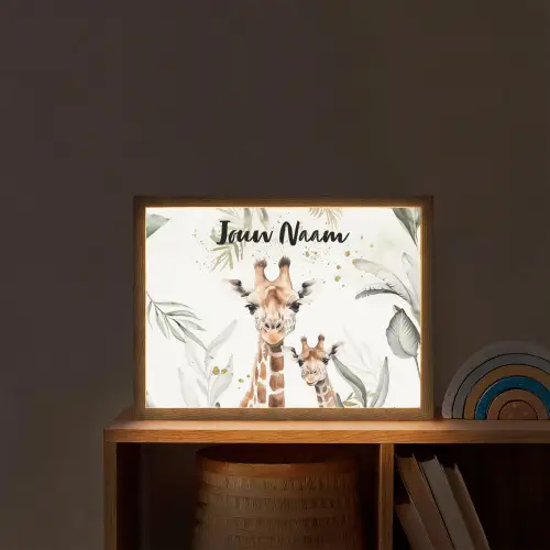 Giraffe - Bladeren - Kinderen - Dieren - Jungle Light Box met batterij (Wandlamp kind) middel -sfeer1_kind